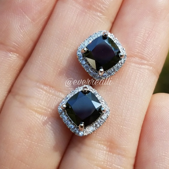 Black & White Diamond Halo Stud Earrings - Picture 3 of 7